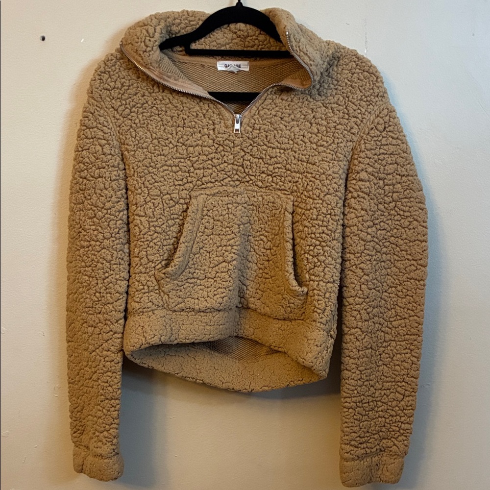 Garage Tan Sherpa Half-Zip Teddy Jacket